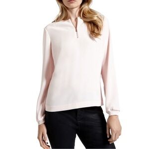 Ted Baker Zip Front Light Pink Long Sleeve Blouse in Ted Size 2 (US size 6)